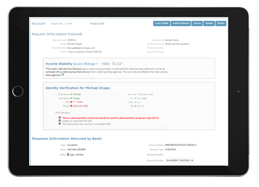 decision logic bank verification